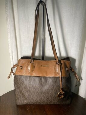 Michael Kors Brown & Tan marina North south  drawstring Tote Satchel